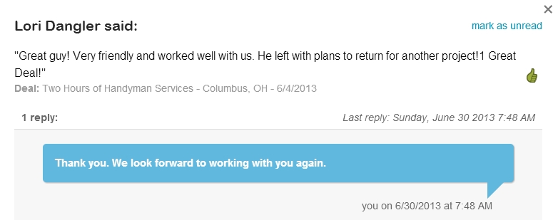 Positive
                                      review for handyman services in
                                      columbus