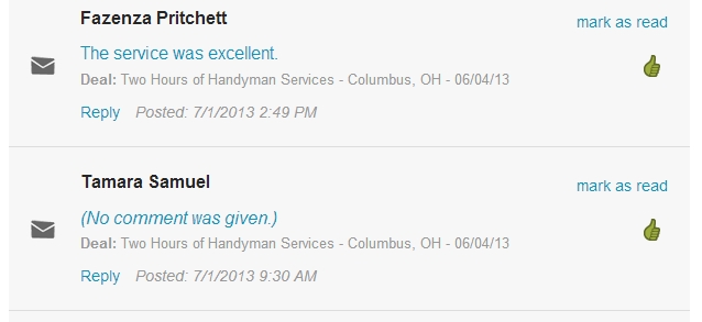 Positive
                                      review for handyman services in
                                      columbus